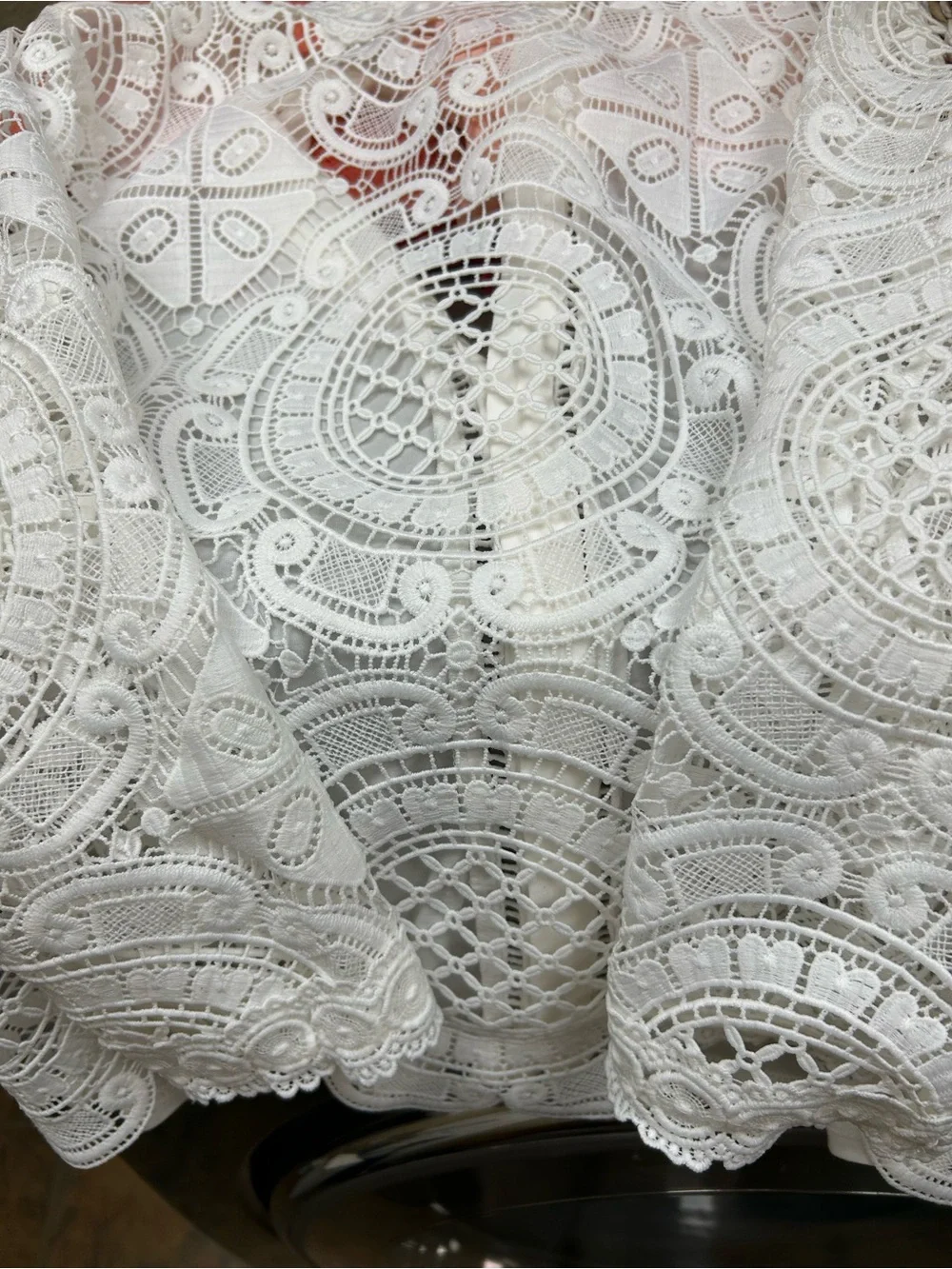 Anthropologie James Coviello Laced Medallion Mock Neck Crochet Blouse White PS